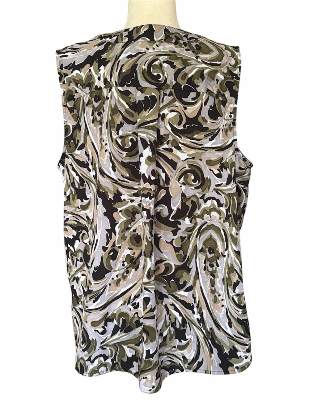 Liz Claiborne Olive Black Cream Paisley V-Neck Sleeveless Top - Picture 4 of 6